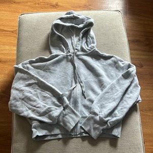 Offline By Aerie Gray Cropped Full Zip with Hood (Size Medium)